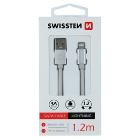 Datový kabel SWISSTEN TEXTILE USB / LIGHTNING 1,2m stříbrný