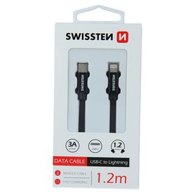 Datový kabel SWISSTEN TEXTILE USB-C / LIGHTNING 1,2m černý